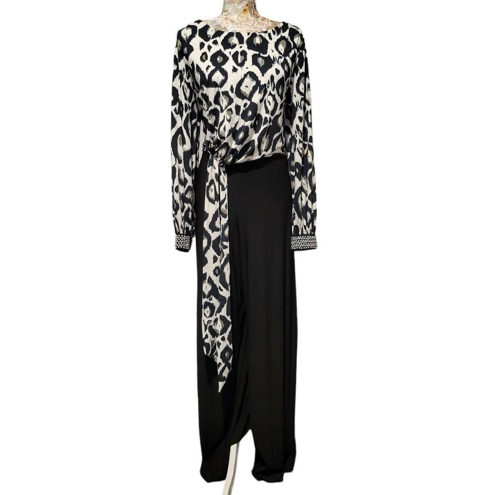 MSK Black & White Rhinestone Pearl Cuffs Pants Jumpsuit - Picture 11 of 11
